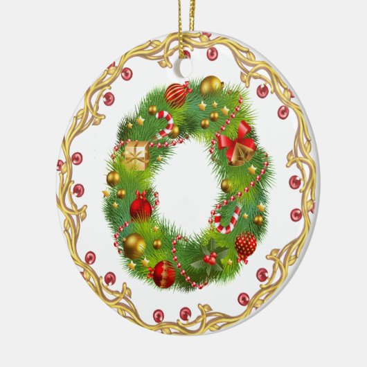 initiaal O monogrammed kerstversiering - cirkel Keramisch Ornament (Links)