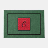 Initiaal op groene denim, rood & wit gestippeld Zw Deurmat (Voorkant)