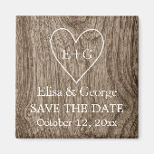 Initiaal op houten hart trouw Save the Date Magneet (Voorkant)