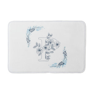 Initiaal "P" Blauw Monogram Kalm Bloemen Badmat