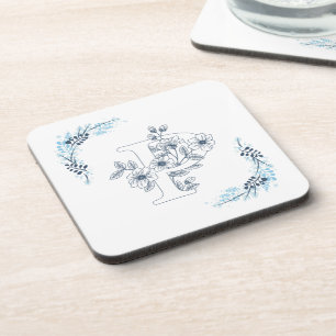 Initiaal "P" Blauw Monogram Kalm Bloemen Bier Onderzetter