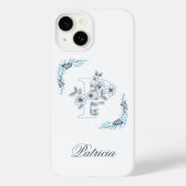 Initiaal "P" Blauw Monogram Kalm Bloemen Case-Mate iPhone Case (Achterkant)