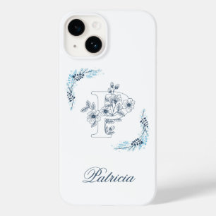Initiaal "P" Blauw Monogram Kalm Bloemen Case-Mate iPhone 14 Hoesje