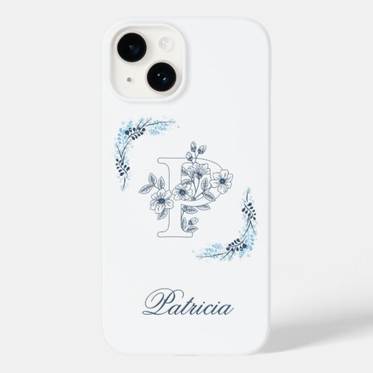 Initiaal "P" Blauw Monogram Kalm Bloemen Case-Mate iPhone Case (Achterkant)