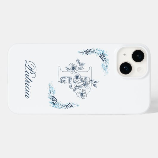Initiaal "P" Blauw Monogram Kalm Bloemen Case-Mate iPhone Case (Achterkant (horizontaal))
