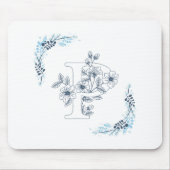 Initiaal "P" Blauw Monogram Kalm Bloemen Muismat (Voorkant)