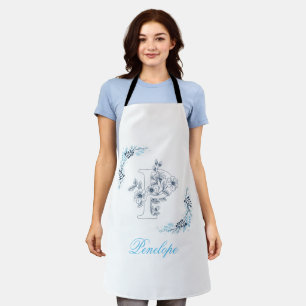 Initiaal "P" Blauw Monogram Kalm Bloemen Schort
