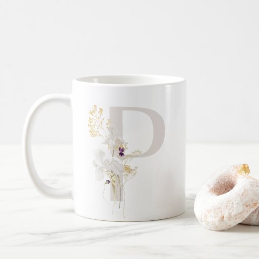 Initiaal P Met Zachte kleur bloem Koffie Mok (Met donut)