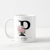 Initiaal P Monogram Bloembloem Roze Rozen Mok (Links)