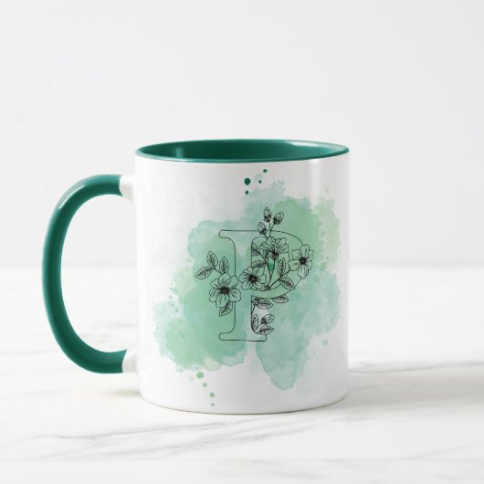 Initiaal P Waterverf Monogram Groen Botanisch Mok (Links)