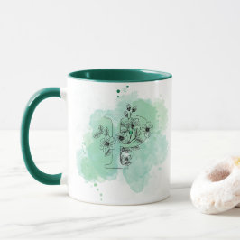Initiaal P Waterverf Monogram Groen Botanisch Mok
