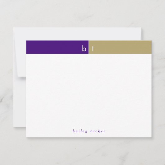 Initiaal Paars Goud Monogram Persoonlijk Briefpapi Notitiekaartje (Voorkant)