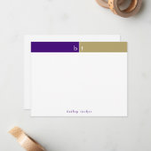 Initiaal Paars Goud Monogram Persoonlijk Briefpapi Notitiekaartje (Voorkant / Achterkant in situ)
