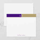 Initiaal paars gouden monogram persoonlijke briefp notitiekaartje (Voorkant / Achterkant)