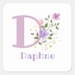 Initiaal Plus Naam Daphne & Flowers Design Vierkante Sticker