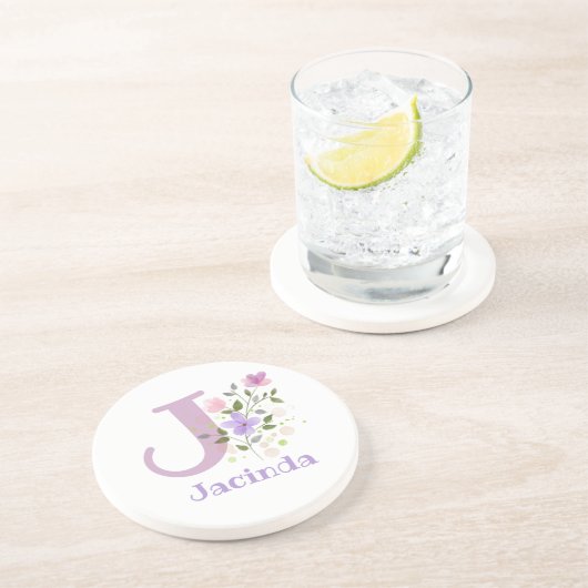 Initiaal plus naam en blokontwerp zandsteen onderzetter (Zijkant)