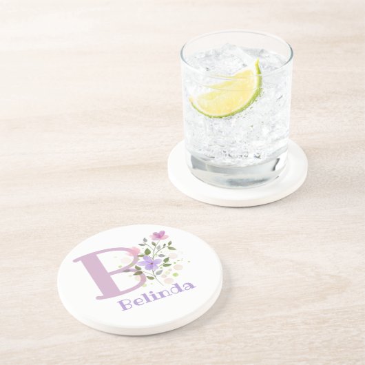 Initiaal plus naam en blokontwerp zandsteen onderzetter (Zijkant)