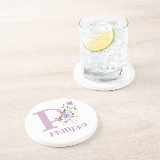 Initiaal plus naam en blokontwerp zandsteen onderzetter (Zijkant)