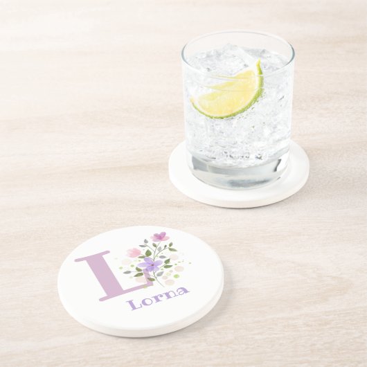 Initiaal plus naam en blokontwerp zandsteen onderzetter (Zijkant)