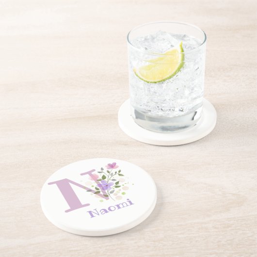 Initiaal plus naam en blokontwerp zandsteen onderzetter (Zijkant)