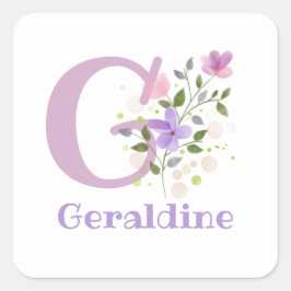 Initiaal Plus Naam Geraldine & Flowers Design Vierkante Sticker