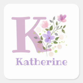 Initiaal Plus Naam Katherine & Flowers Design Vierkante Sticker