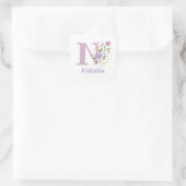 Initiaal Plus Naam Natalia & Flowers Design Vierkante Sticker (Tas)