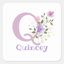 Initiaal Plus Naam Quincey & Flowers Design Vierkante Sticker