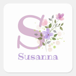 Initiaal Plus Naam Susanna & Flowers Design Vierkante Sticker