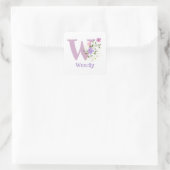 Initiaal Plus naam Wendy Floral Design Vierkante Sticker (Tas)