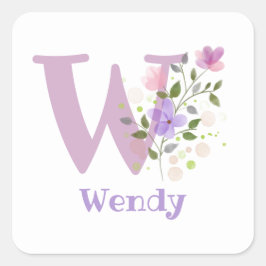 Initiaal Plus naam Wendy Floral Design Vierkante Sticker