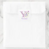 Initiaal Plus Naam Yvonne & Flowers Design Vierkante Sticker (Tas)