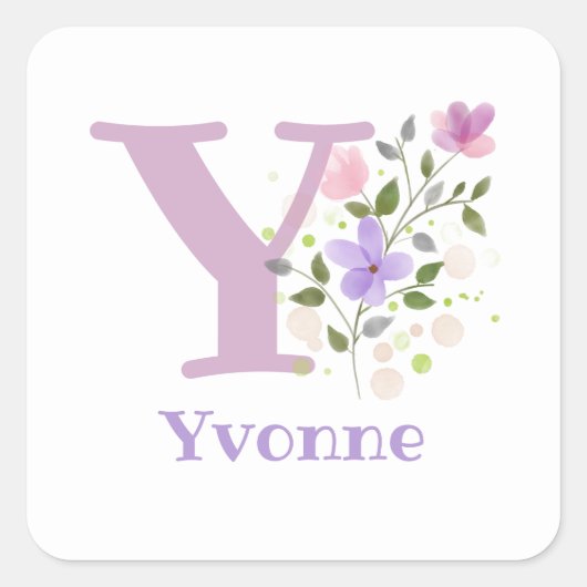 Initiaal Plus Naam Yvonne & Flowers Design Vierkante Sticker (Voorkant)