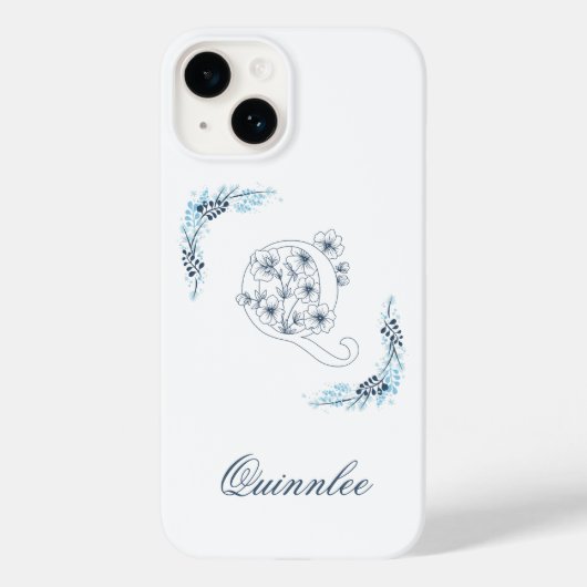 Initiaal "Q" Blauw Monogram Kalme Bloemen Case-Mate iPhone Case (Achterkant)