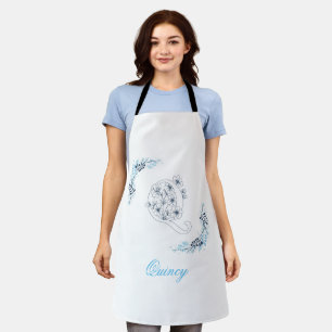 Initiaal "Q" Blauw Monogram Kalme Bloemen Schort