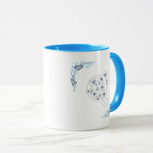 Initiaal "Q" Blauw Monogram Kalme Bloemenkoffie Mok (Voorkant rechts)