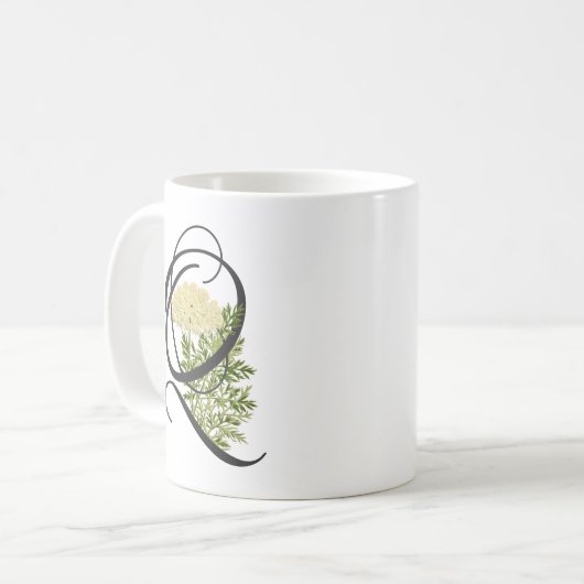 Initiaal Q,  Mok van koningin Anne's Lace Coffee (Voorkant links)
