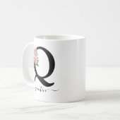 Initiaal Q Monogram Bloembloem Roze Rozen Mok (Voorkant links)