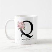 Initiaal Q Monogram Bloembloem Roze Rozen Mok (Links)