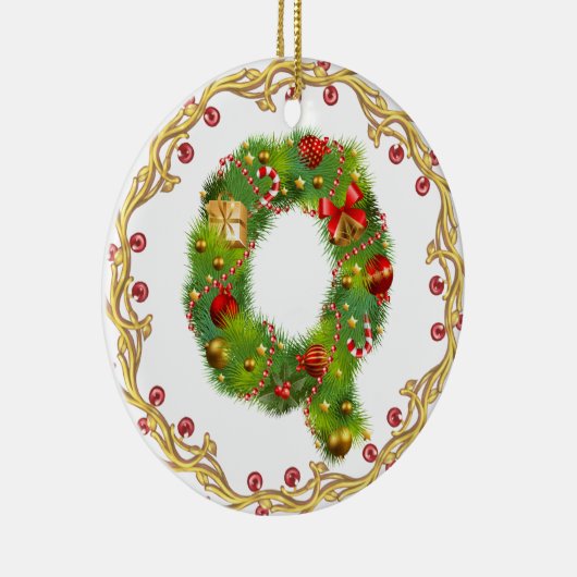 initiaal Q monogrammen kerstversiering - cirkel Keramisch Ornament (Rechts)