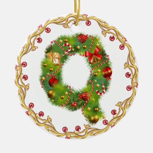 initiaal Q monogrammen kerstversiering - cirkel Keramisch Ornament (Voorkant)