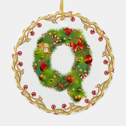 initiaal Q monogrammen kerstversiering - cirkel Keramisch Ornament (Achterkant)