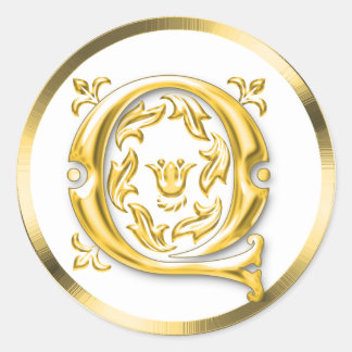 Initiaal Q ronde Sticker in goud