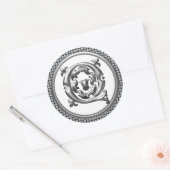 Initiaal Q Ronde Sticker in Zilver (Envelop)
