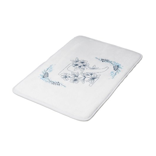 Initiaal "R" Blauw Monogram Kalm Bloemen Badmat (Gekanteld)