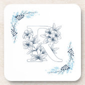 Initiaal "R" Blauw Monogram Kalm Bloemen Bier Onderzetter (Voorkant)