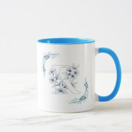 Initiaal "R" Blauw Monogram Kalme Bloemenkoffie Mok