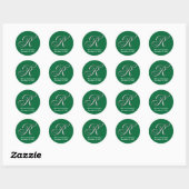Initiaal R Groen monogram, op naam Ronde Sticker (Vel)