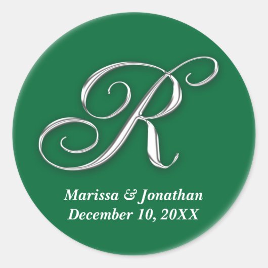 Initiaal R Groen monogram, op naam Ronde Sticker (Voorkant)