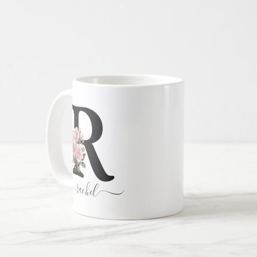 Initiaal R Monogram Bloembloem Roze Rozen Mok (Voorkant links)